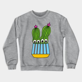 Cute Cactus Design #288: Potted Cacti Couple With Flowers Crewneck Sweatshirt